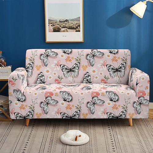 

Elastischer Sofabezug Schonbezug Elastischer Sofabezug Tierdruck Vogel Schmetterling für Sessel Loveseat 4- oder 3-Sitzer L-Form Chaiselongue für Wohnzimmer Staubdichter Couchschutz