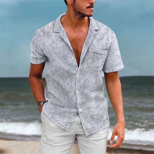 

Herre Skjorte Hawaii skjorte Button Up skjorte Sommer skjorte Casual skjorte Lilla Lyseblå Grå Kort Ærme Grafisk Blomster Aftæpning Gade Ferierejse Knap ned Tøj Afslappet Moderne Moderne Hawaiiansk