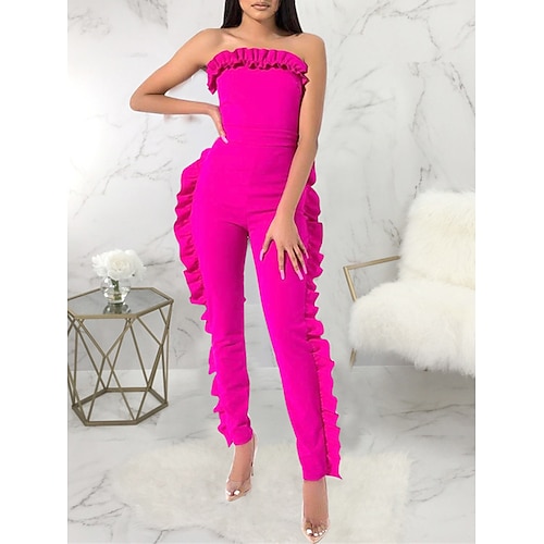 

Damen Jumpsuit Rückenfrei Feste Farbe Trägerlos Strassenmode Urlaub Strasse Urlaub Regular Fit Ärmellos Gelb Rosa S M L XL Frühling