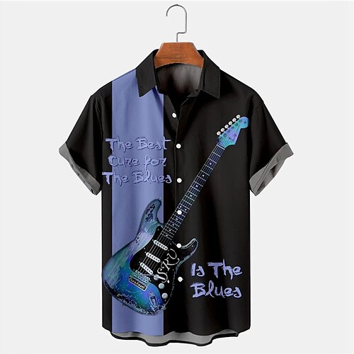 

Homme Chemise Chemise hawaïenne Lettre Imprimés Photos Guitare Col rabattu Violet Plein Air Casual Manches courtes Bouton bas Imprimer Vêtement Tenue Tropique Mode Vêtement de rue Hawaïen