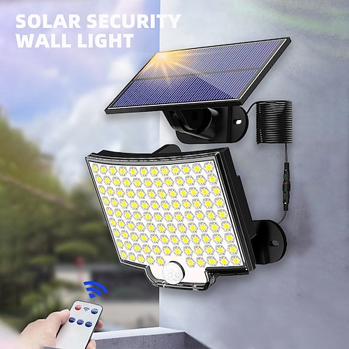 

lumière de sécurité solaire extérieure 106led avec capteur de mouvement télécommande ip65 étanche 120 angle d'éclairage applique murale de sécurité solaire shustar