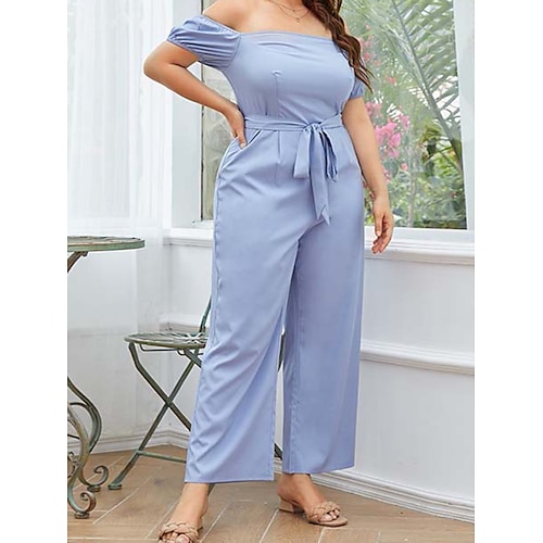 

Damen Jumpsuit mit Schnürung Rückenfrei Feste Farbe Schulterfrei Strassenmode Casual Täglich Urlaub Regular Fit Kurzarm Leicht Blau L XL XXL 3XL Frühling