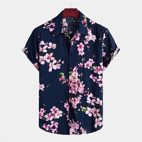 

Herren Hemd Blumen Grafik-Drucke Umlegekragen Marineblau Strasse Casual Kurze Ärmel Button-Down Bedruckt Bekleidung Sport Modisch Strassenmode Designer