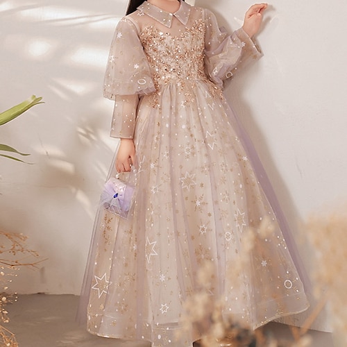 

Bambino Da ragazza Vestito da festa Fiocco di neve Vestito da festa Maxi Vestito Matrimonio A pieghe Girocollo Manica lunga Da principessa Vestito 2-12 anni Autunno Viola