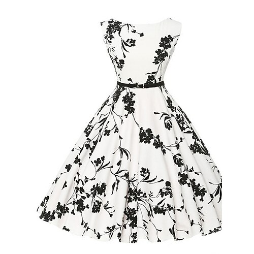 

Dame Elegant Retrorød Vintage kjole Mini kjole udendørs Daglig Blondér Trykt mønster Blomstret Rund hals Uden ærmer Regulær Sommer Forår 2023 HvidSort S M L XL