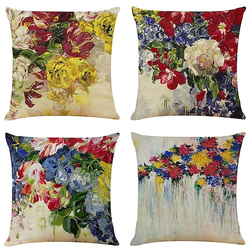 

Capa de almofada de pintura dupla face 4 pcs floral macio decorativo quadrado almofada fronha para quarto sala de estar sofá sofá cadeira