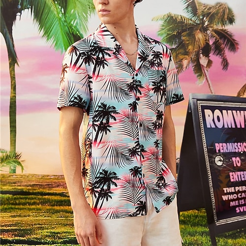 

Men's Shirt Summer Hawaiian Shirt Graphic Prints Palm Tree Turndown White Blue Orange Light Sky Blue Outdoor Street Short Sleeves Button-Down Print Clothing Apparel Tropical Fashion Hawaiian Designer