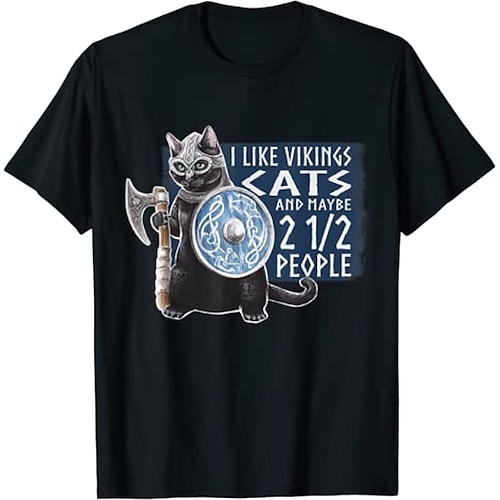 

Vikings Chat Guerriers Manches Ajustées Animé Classique Style de rue Tee-shirt Pour Homme Femme Unisexe Adulte Estampage à chaud 100 % Polyester Casual Quotidien