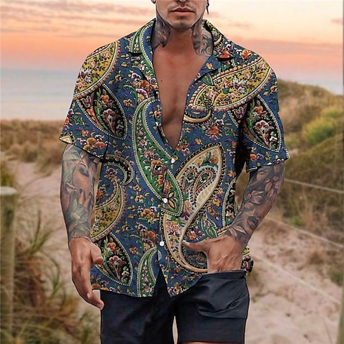 

Men's Shirt Summer Hawaiian Shirt Floral Graphic Prints Turndown Navy Blue Gray Casual Holiday Short Sleeve Button-Down Print Clothing Apparel Tropical Fashion Boho Streetwear