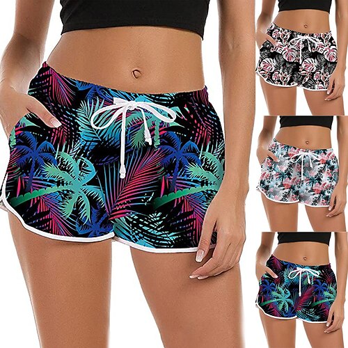 

Dame Badeshorts Bikiniunderdel med høj talje Letvægt Hurtigtørrende Underdele Snørelukning Høj Talje Svømning Strand Vandsport Blomster Trykt Sommer