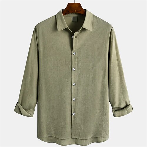Men's Linen Shirt Summer Shirt Beach Shirt Blue Green Khaki Long