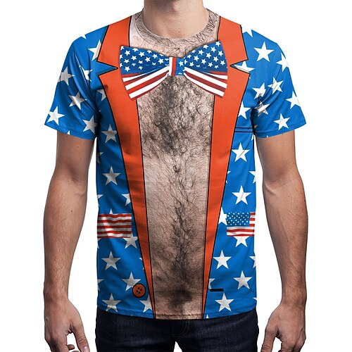 

le 4 juillet Drapeau national des États-Unis Manches Ajustées Imprime Classique Style de rue Tee-shirt Pour Homme Femme Unisexe Adulte Impression 3D 100 % Polyester Casual Quotidien