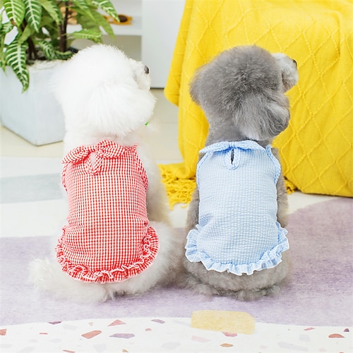 

Chien Chat Robe Tartan Nœud papillon Adorable Doux Extérieur Quotidien Vêtements pour Chien Vêtements pour chiots Tenues De Chien Doux Rouge Bleu Costume pour fille et garçon chien Polyester Coton XS