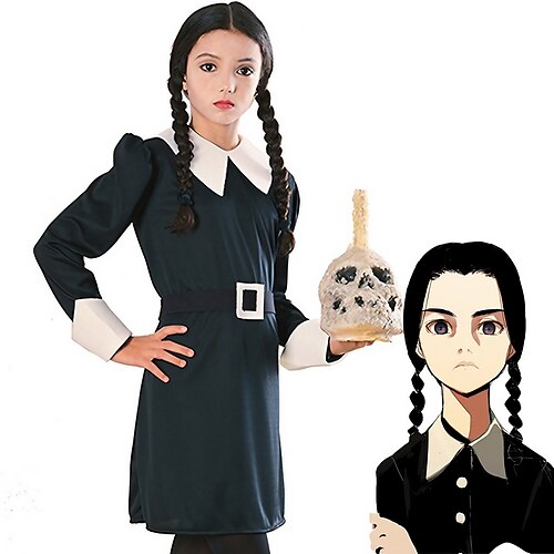 

Trajes de quarta-feira de addams para meninas vestido de família addams filme de máscaras cosplay vestido preto cinto carnaval trajes do dia mundial do livro