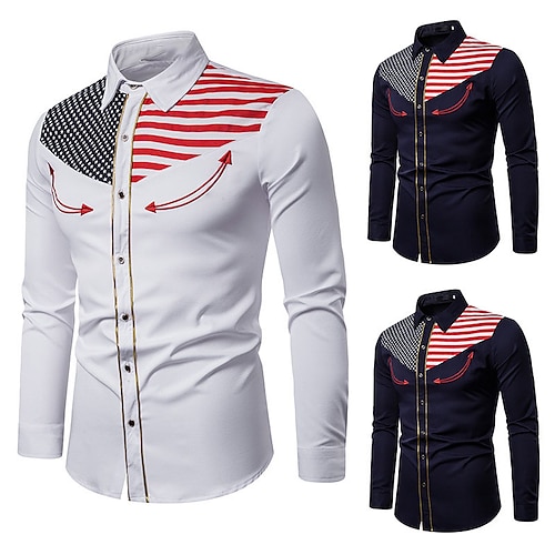 

Homme Chemise Chemise Western Imprimés Photos Drapeau National Col rabattu Noir Blanche bleu marine Extérieur Plein Air manche longue Bouton bas Imprimer Vêtement Tenue Sportif Mode Vêtement de rue