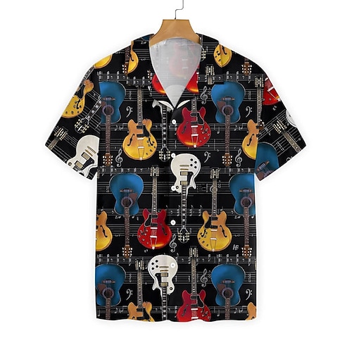 

Homme Chemise Chemise hawaïenne Imprimés Photos Musique Guitare Col rabattu Noir Casual Vacances Manche Courte Bouton bas Imprimer Vêtement Tenue Tropique Mode Vêtement de rue Hawaïen