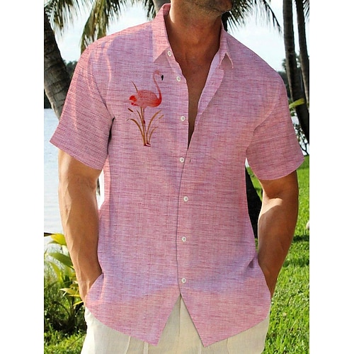 

Herren Hemd Hawaiihemd Sommerhemd Flamingo Grafik-Drucke Umlegekragen Rosa Outdoor Strasse Kurze Ärmel Button-Down Bedruckt Bekleidung Sport Modisch Strassenmode Designer