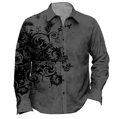 

Homens Camisa Social Floral Estampas Abstratas Aberto para a Lateral Azul Roxo Verde Cinzento Ao ar livre Rua Manga Longa Botão para baixo Imprimir Roupa Moda Roupa de rua Designer Macia