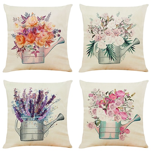 

Capa de almofada de primavera de lado duplo 4 pcs aquarela flor regador macio decorativo quadrado almofada fronha para quarto sala de estar sofá sofá cadeira de qualidade superior lavável na máquina