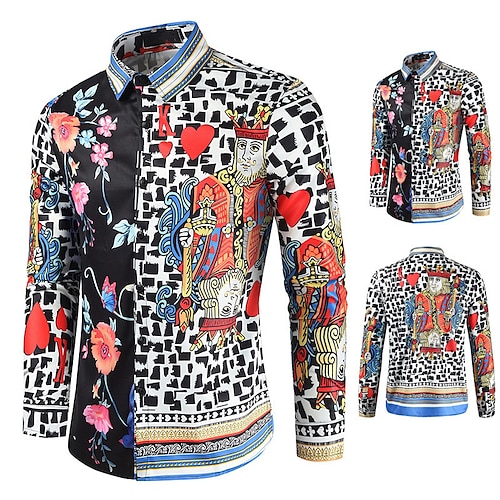 

Homens Camisa Social Abstrato Estampas Abstratas Retrato Aberto para a Lateral Preto Ao ar livre Rua Manga Longa Botão para baixo Imprimir Roupa Esportes Moda Roupa de rua Designer