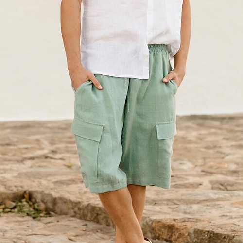 

Homens Calção Shorts de linho Shorts de verão Shorts de praia Com Cordão Cintura elástica Tecido Conforto Respirável Curto Ao ar livre Diário Streetwear Misto de Algodão e Linho à moda Casual Verde