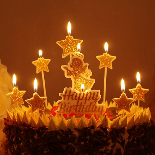 

10 Pcs Candles Pentagram Candles Painted With Sequin Gold Powder Diy Accessories Birthday Cake Smokeless Candles