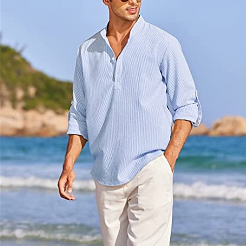 

Per uomo camicia di lino Camicia estiva Camicia da spiaggia Nero Blu Verde Manica lunga Liscio Colletto Primavera estate Informale Giornaliero Abbigliamento