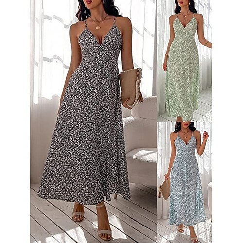 

Per donna Vestito da festa Prendisole Abito da addio al nubilato Abito lungo Abito lungo Nero Verde chiaro Azzurro Senza maniche Floreale Schiena scoperta Estate Primavera Con bretelline Festa Da