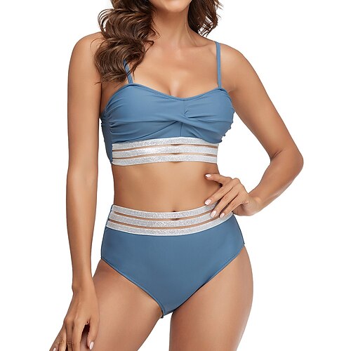 

Damen Badeanzug Bikinis Normal Bademode 2 Teile Feste Farbe grau Blau Burgunderrot Grün Badeanzüge Sport Sommer