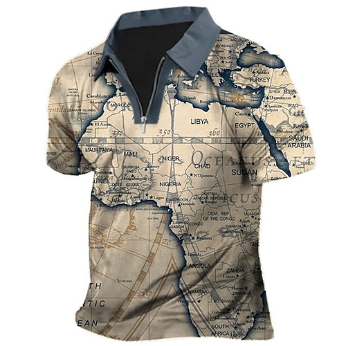 

Herre POLO Trøje Golftrøje Zip Polo Kort Grafiske tryk Aftæpning Abrikos Blå Kakifarvet udendørs Gade Kort Ærme Lynlås Trykt mønster Tøj Mode Designer Afslappet Åndbart