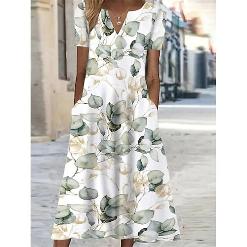 

Dame Uformell kjole Sommerkjole Print kjole Blad Lomme Trykt mønster V-hals Midikjole Mote Moderne Daglig Ferie Kortermet Normal Hvit Vår Sommer S M L XL XXL