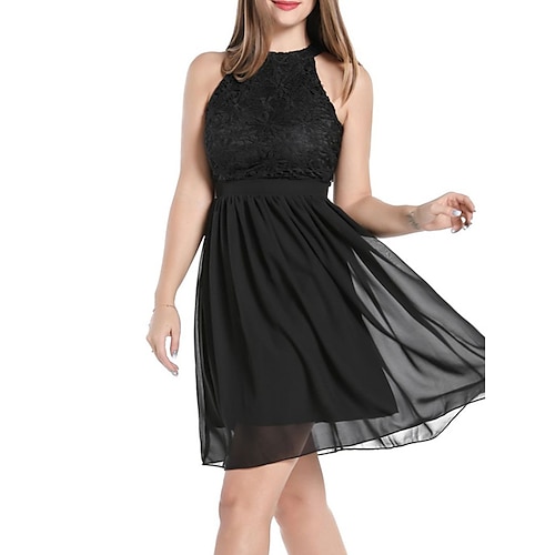 

Per donna Vestito da festa Abito di pizzo Abito da cocktail Mini abito Nero Senza maniche Colore puro Increspato Estate Primavera All'americana Festa Da mare Vestito estivo Abito primaverile 2023 S M