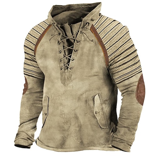 

Men's Sweatshirt Pullover Khaki Standing Collar Color Block Lace up Sports & Outdoor Casual Daily 3D Print Basic Streetwear Designer Spring & Fall Clothing Apparel Hoodies Sweatshirts