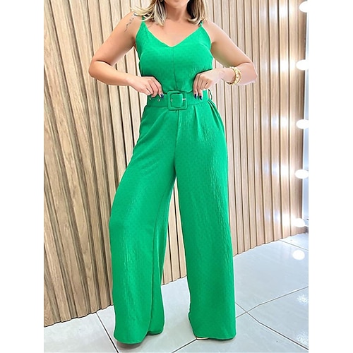 

Women's Jumpsuit Backless High Waist Solid Color V Neck Streetwear Daily Holiday Regular Fit Sleeveless Blue Green S M L Spring