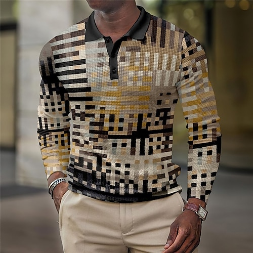 

Per uomo POLO Camicia da golf Golf Polo a nido d'ape Stampe astratte Geometria Collo ripiegabile Giallo Esterno Strada Manica lunga Bottone giù Stampa Abbigliamento Di tendenza Streetwear Originale