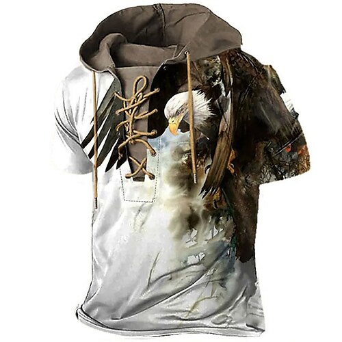 

Men's Pullover Hoodie Sweatshirt Light Grey Dark Gray Gray Hooded Animal Graphic Prints Eagle Lace up Print Sports Outdoor Daily Holiday 3D Print Designer Casual Athletic Spring Summer Clothing