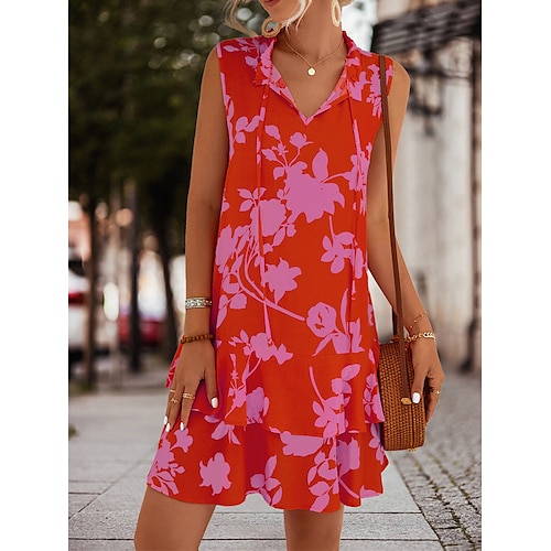 

Per donna Vestito casual Abito senza maniche Abito stampato Floreale Multistrato Stampa A V Mini abito Attivo Di tendenza Esterno Giornaliero Senza maniche Standard Fucsia Arancione Primavera Estate