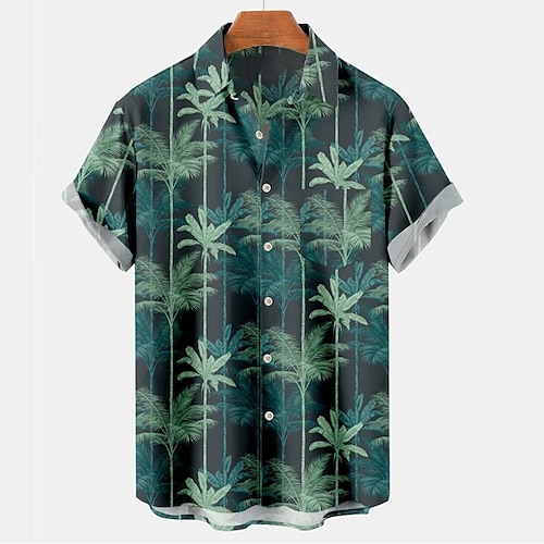 

Men's Shirt Coconut Tree Graphic Prints Turndown Green Outdoor Street Short Sleeves Button-Down Print Clothing Apparel Sports Fashion Streetwear Designer