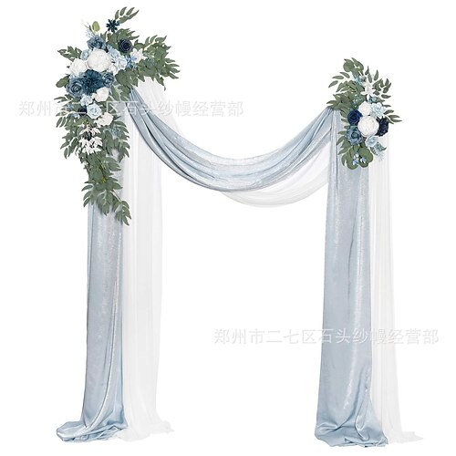 

Arc de mariage blanc rideaux en mousseline de soie tissu draperie rideaux de toile de fond transparents pour la cérémonie de fête décorations de scène en arc