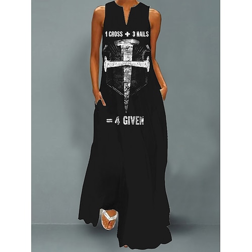 

kvinners påskekors jesus flagg lang kjole maxi kjole fritidskjole svingkjole print kjole fritidsferie helg lommetrykk ermeløs v-hals kjole løs passform svart vår sommer s m l xl xxl