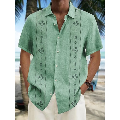 

Hombre Camisa Estampados Hojas Cuello Vuelto Verde Trébol Exterior Calle Mangas cortas Abotonar Estampado Ropa Deportes Moda Ropa de calle Design