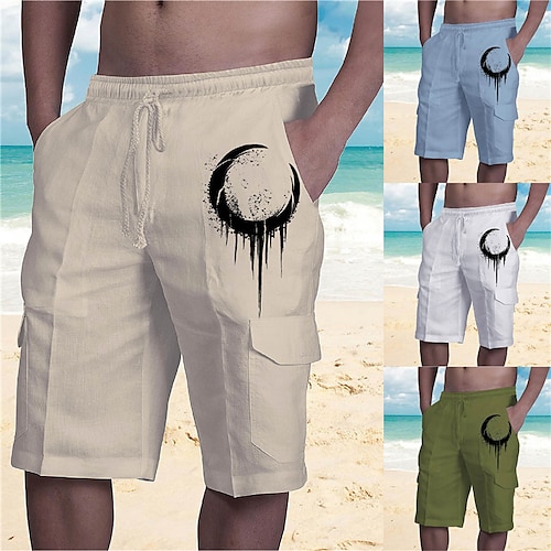 

Homme Short Short d'été Short de plage Shorts bouffants Cordon Taille elastique Plusieurs poches Graphic MOON Respirable Doux Court Casual du quotidien Vacances Vêtement de rue Design Blanche Bleu