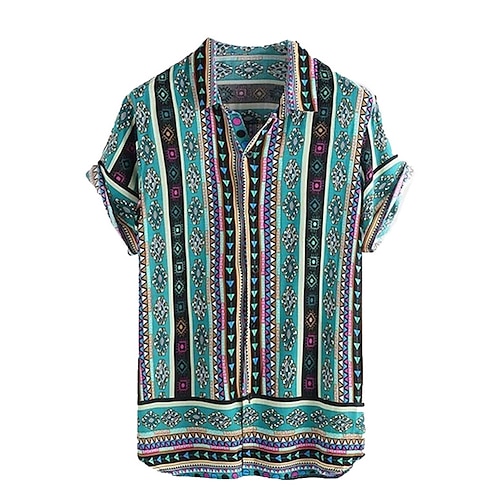 

Hombre Camisa camisa hawaiana Tribal Estampados Cosecha Cuello Vuelto Azul Piscina Calle Casual Mangas cortas Abotonar Estampado Ropa Deportes Moda Ropa de calle Design