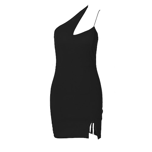 

Mini vestido ceñido al cuerpo para mujer, negro, rojo claro, verde, sin mangas, color puro, fruncido, para primavera y verano, fiesta de moda con un hombro, 2023 s m l