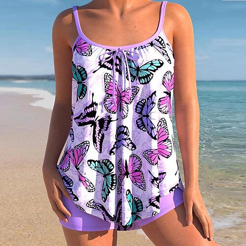 

Maillots de Bain Tankini 2 pièces Maillot de bain Femme 2 Pièces Imprimé Papillon Rayé Normal Débardeur Maillots de bain Sportif Tenues de plage Eté