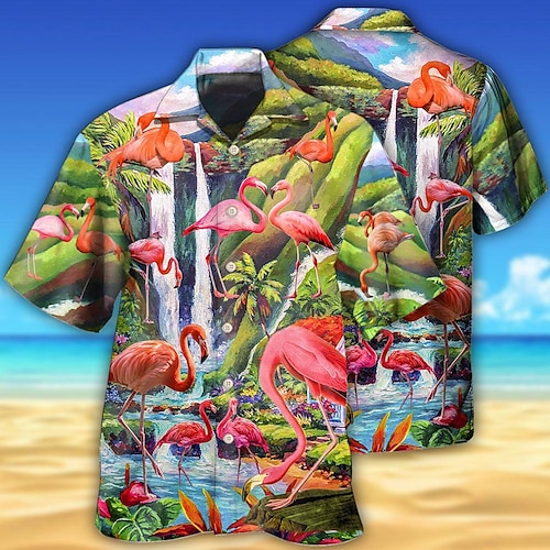 

Hombre Camisa camisa hawaiana Flamenco Estampados Cuello Vuelto Verde Trébol Casual Festivos Manga Corta Abotonar Estampado Ropa Tropical Moda Ropa de calle Hawaiano