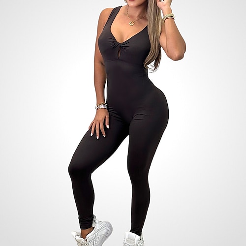 Women's Workout Jumpsuit Onesie Workout Sets Solid Color Bodysuit Black  White Spandex Yoga Fitness Gym Workout Tummy Control Butt Lift Breathable  Sleeveless Sport Activewear Stretchy 2024 - $41.99