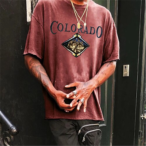 

Herre T-shirt Grafiske T-shirts 100% bomuldssyre-vaskeskjorte Oversized skjorte Grafisk Ulv Rund hals Varm Stempling Dagligdagstøj Ferierejse Kortærmet Trykt mønster Tøj 100 % bomuld Sport Designer
