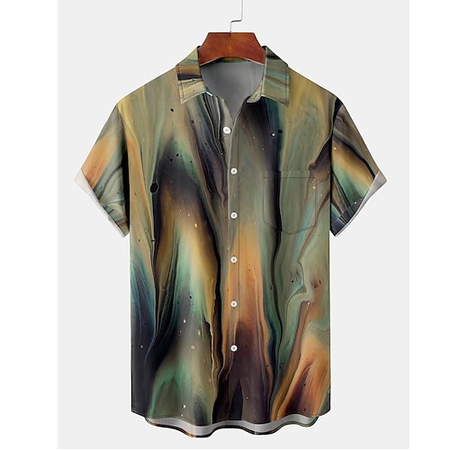 

Homens Camisa Social Camisa havaiana Gradiente Estampas Abstratas Aberto para a Lateral Verde Ao ar livre Rua Manga Curta Botão para baixo Imprimir Roupa Tropical Moda Havaiana Designer