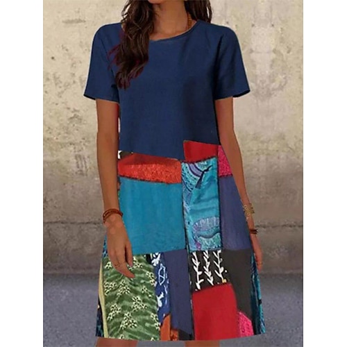 

Dame Uformell kjole T skjortekjole Print kjole Blomstret Geometrisk Lapper Trykt mønster Crew-hals Midikjole Aktiv Mote Daglig Ferie Kortermet Løstsittende Blå Fuksia Vår Sommer S M L XL XXL